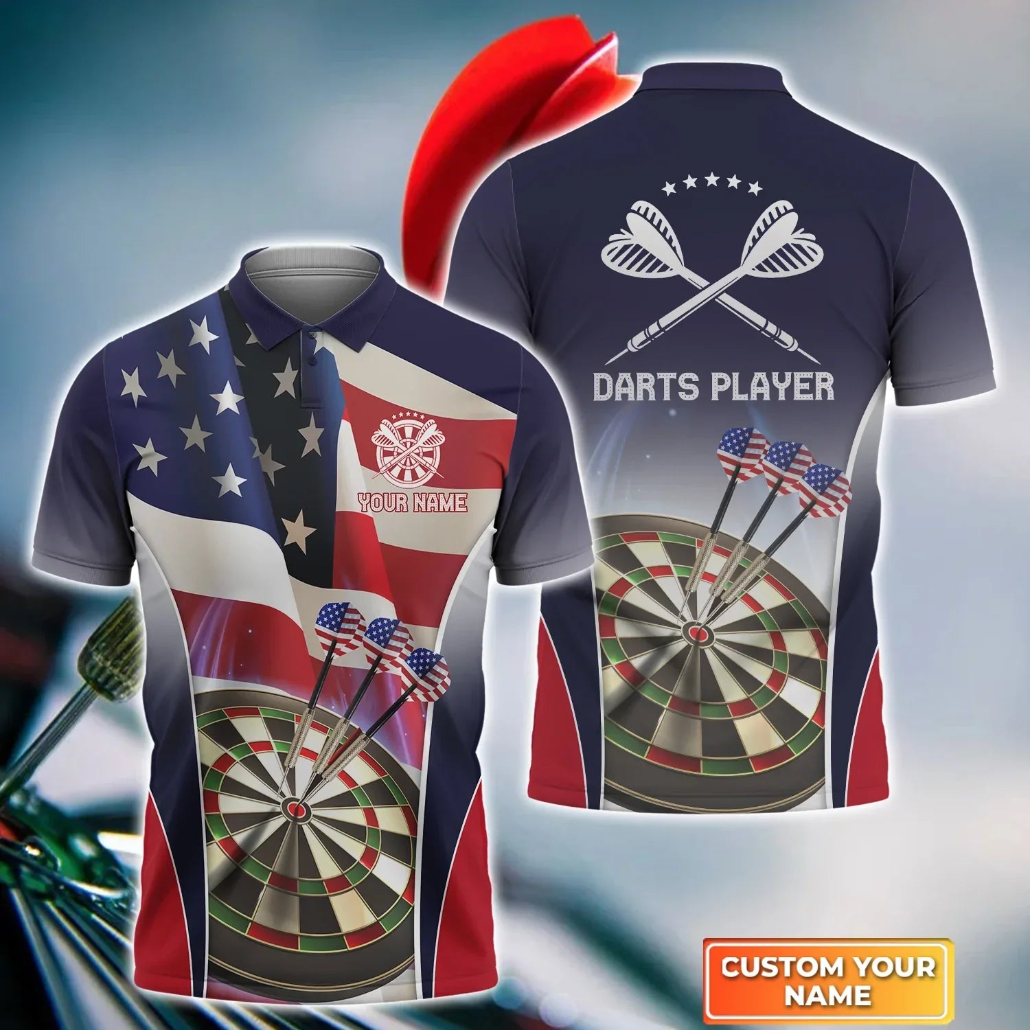American Darts Player Polo 3D Shirt For Darts Player/ Dart Shirt/ Sports Shirt/ Dart Team Shirts