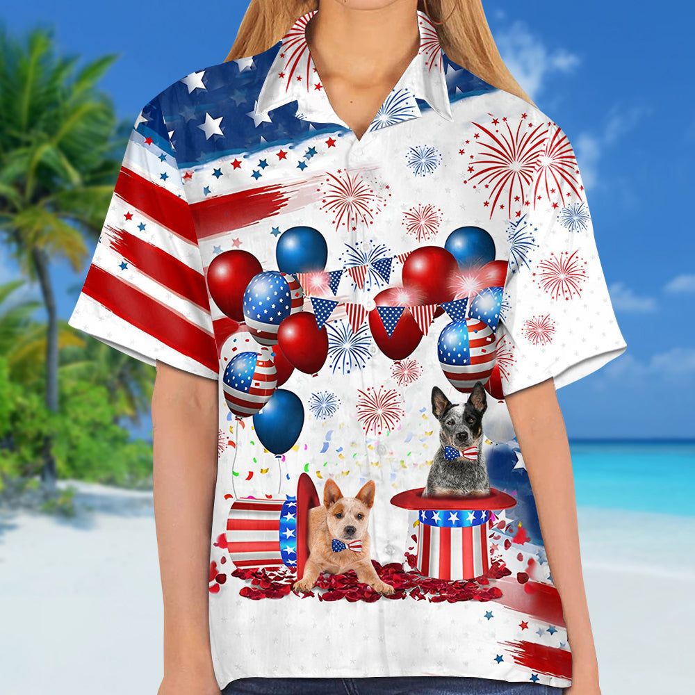 Australian Cattle Independence Day Hawaiian Shirt/ Dog Hawaii Beach Shirt Short Sleeve For 4Th Of July