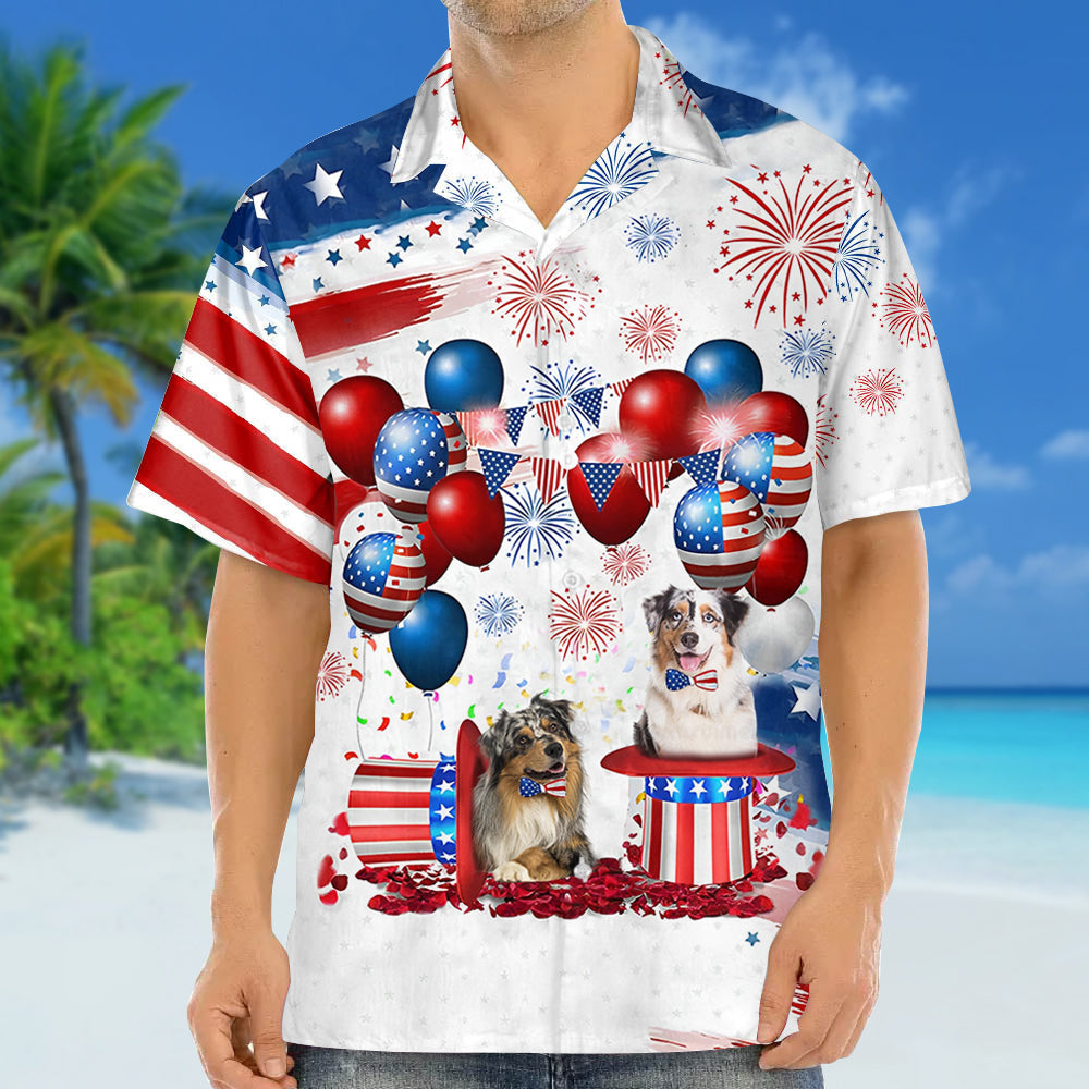 Australian Shepherd Independence Day Hawaiian Shirt/ Dog Hawaii Beach Shirt Short Sleeve For 4Th Of July