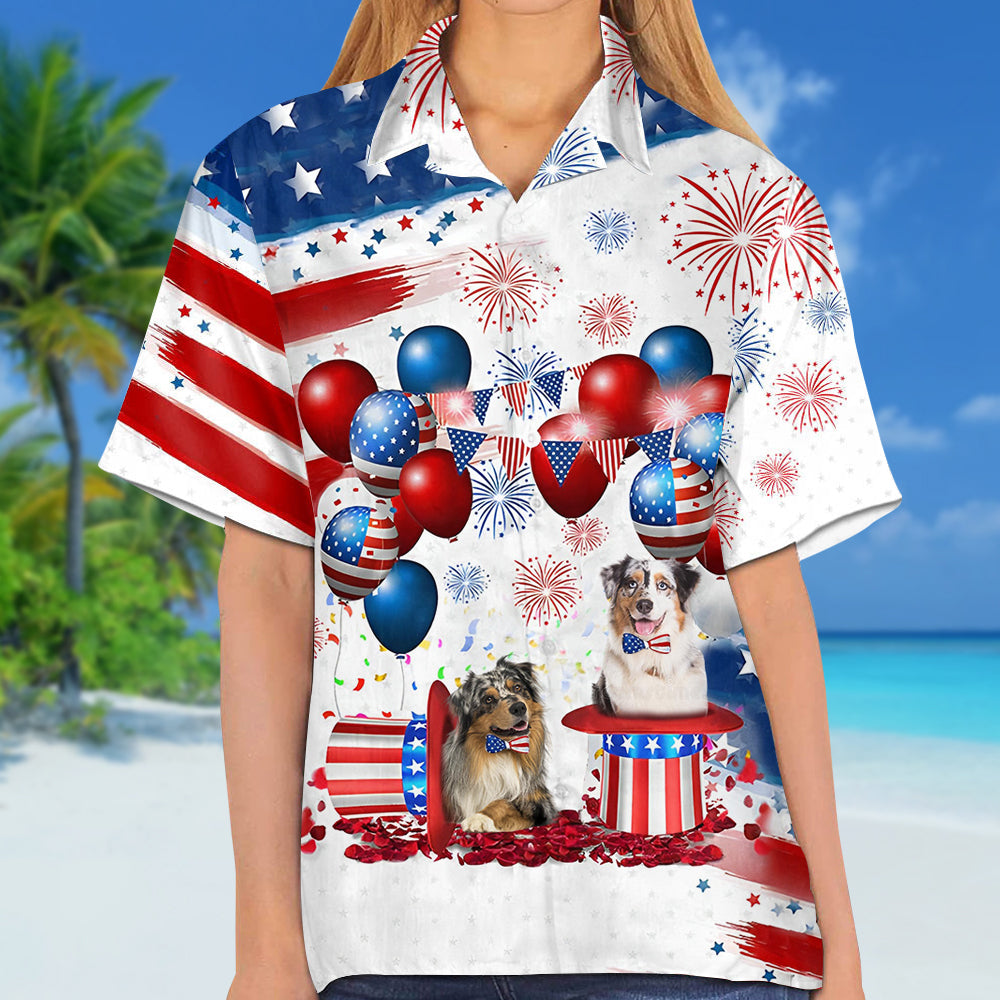 Australian Shepherd Independence Day Hawaiian Shirt/ Dog Hawaii Beach Shirt Short Sleeve For 4Th Of July