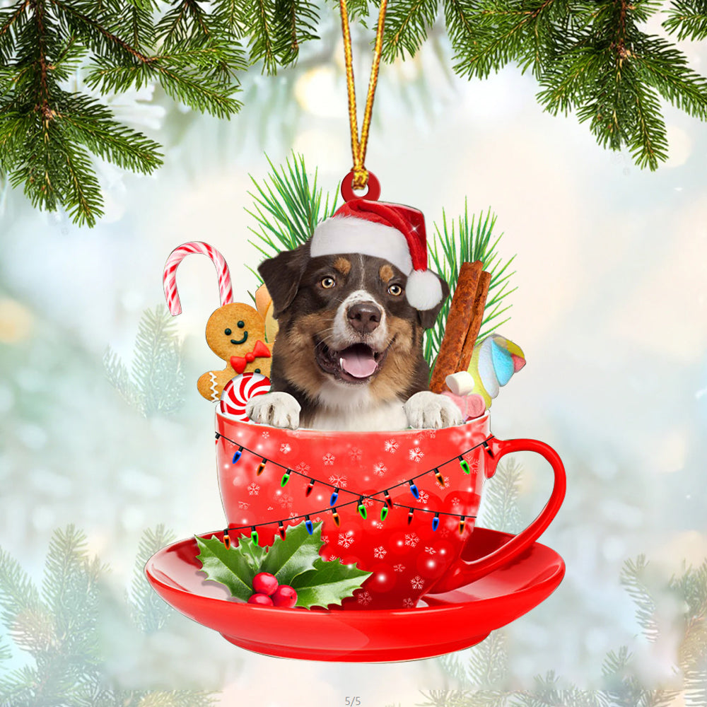 Australian Shepherd In Cup Merry Christmas Ornament Flat Acrylic Dog Ornament