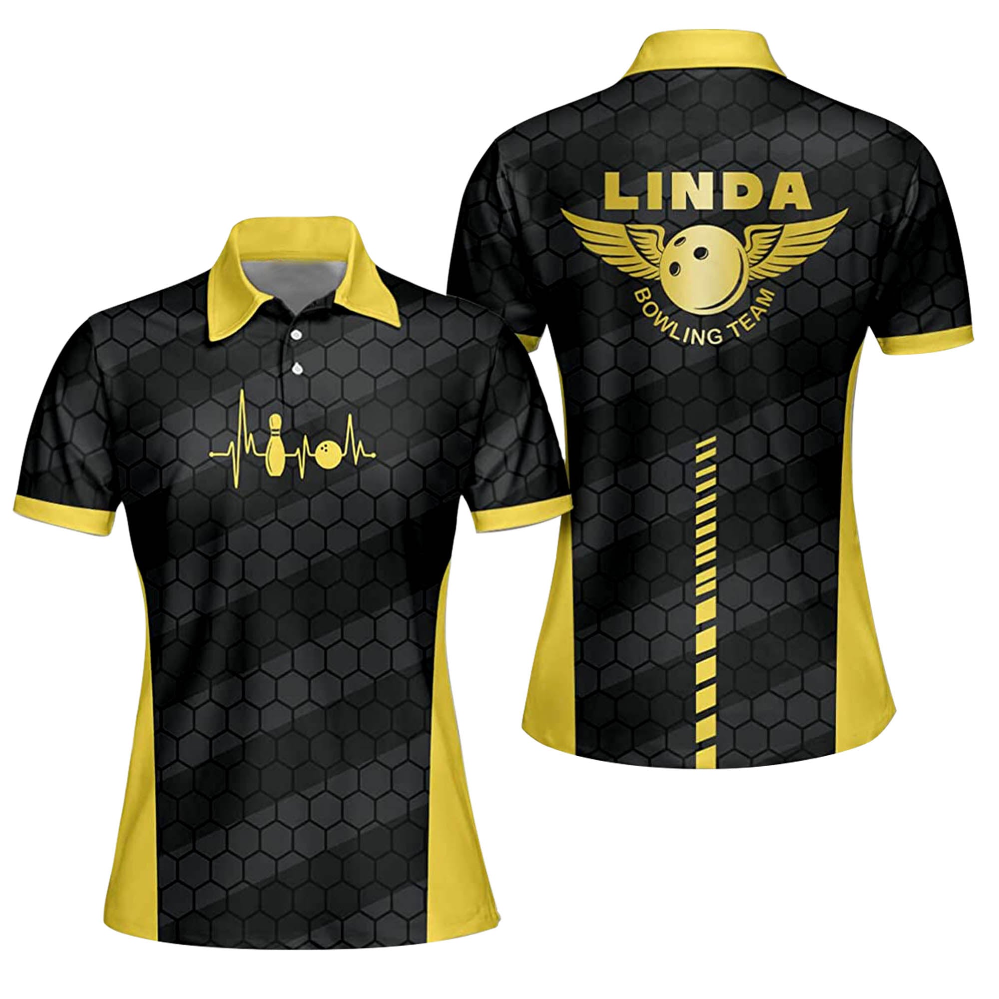 Bowling Honeycomb Pattern Polo Shirts/ Personalized Bowling Polo Shirt/ Shirt for Women