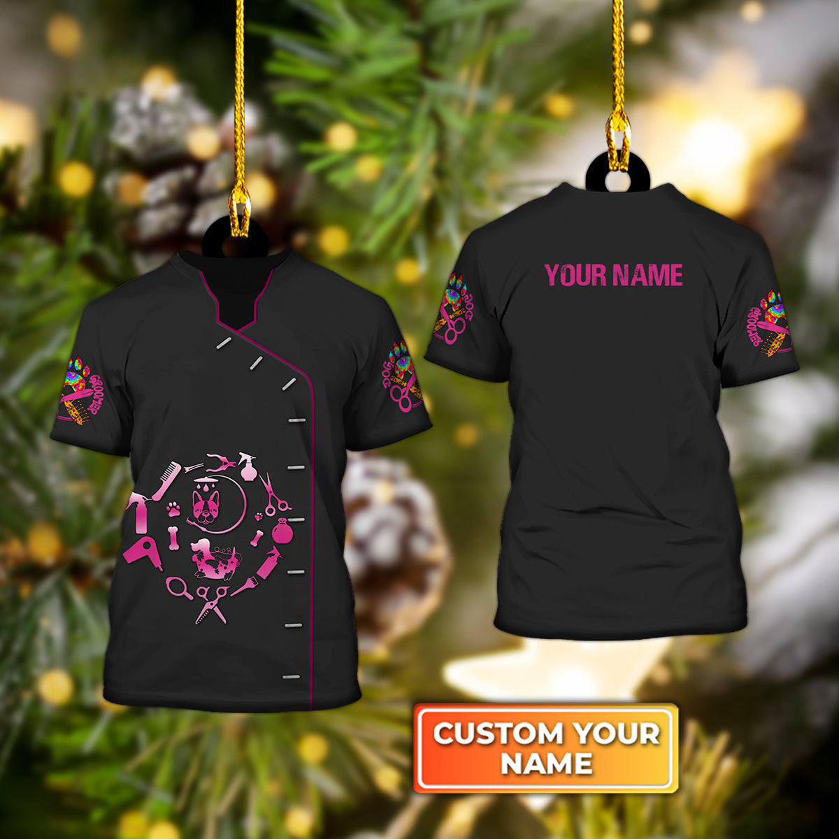Pet Groomer Uniform Pink Custom Shaped Ornament/ Idea Gift for Pet Groomer Christmas