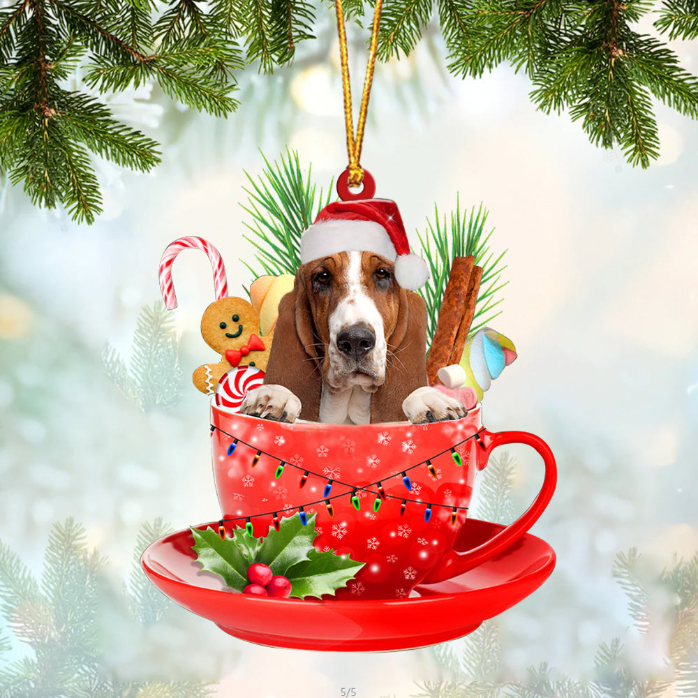 Basset Hound In Cup Merry Christmas Ornament Flat Acrylic Dog Ornament