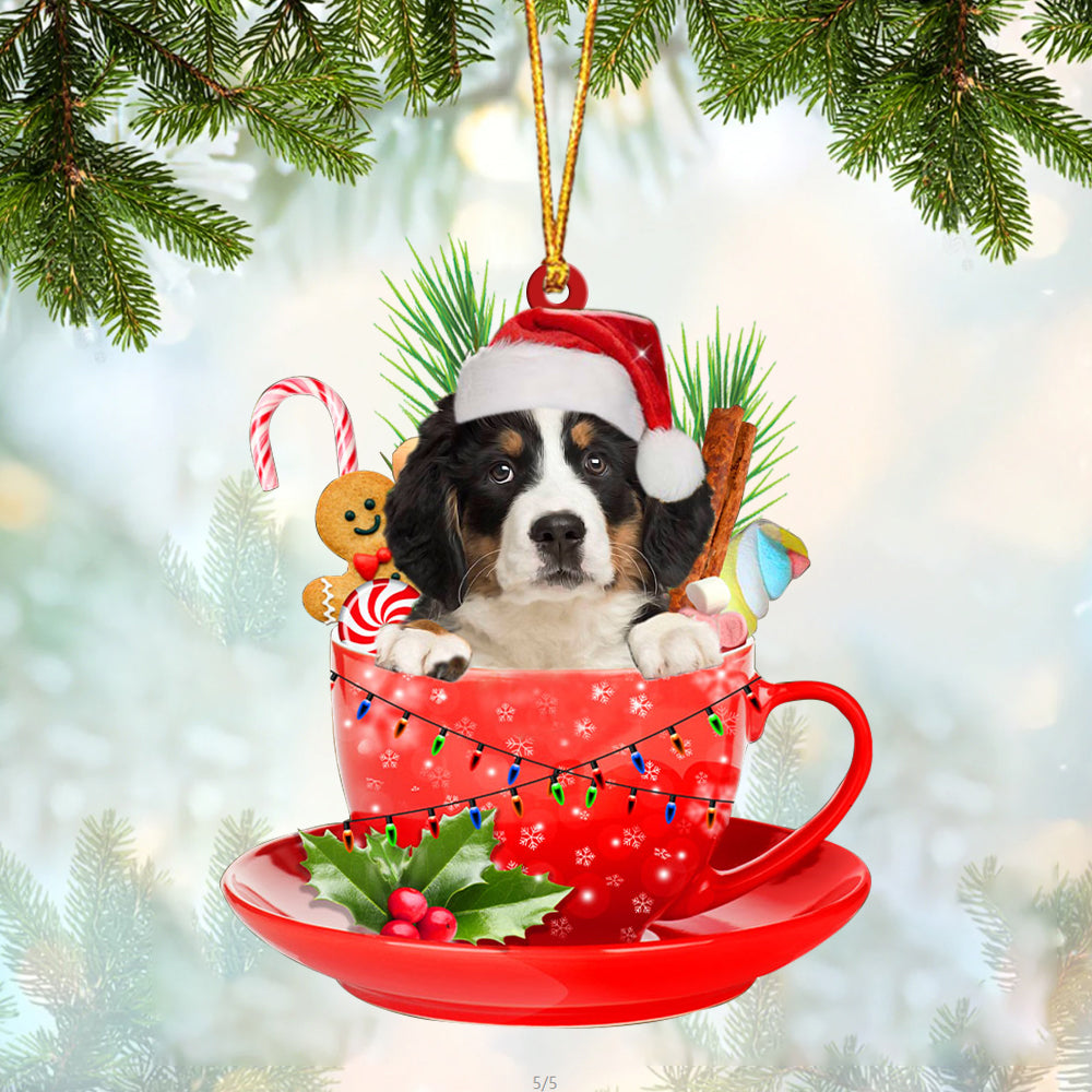 Bernese Mountain Dog In Cup Merry Christmas Ornament Flat Acrylic Dog Ornament