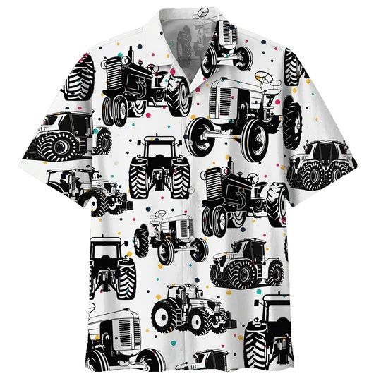 Black And White Tractor Background Design Hawaiian Shirt