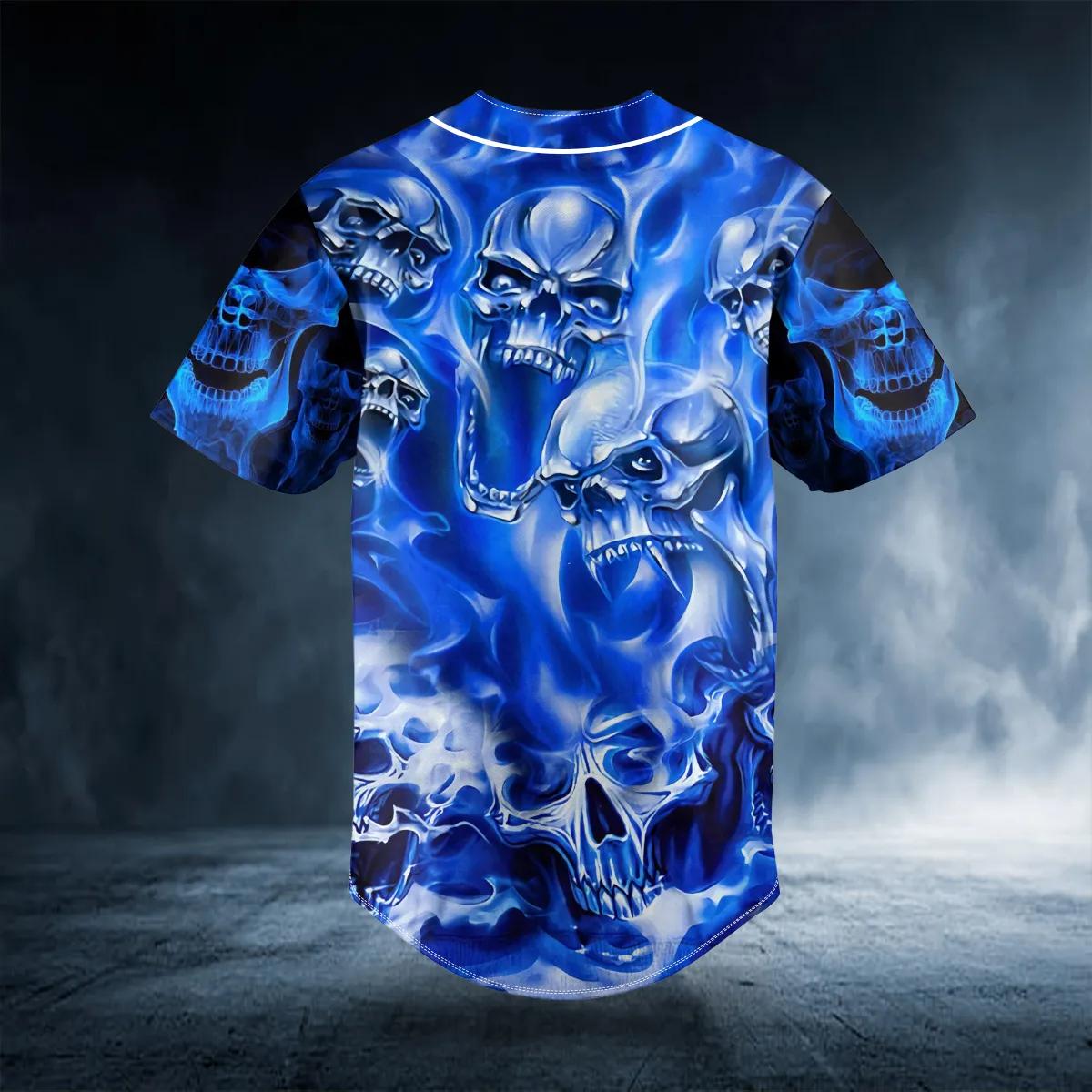Custom Name Blue Soul Eater Ghost Skull Custom Baseball Jersey