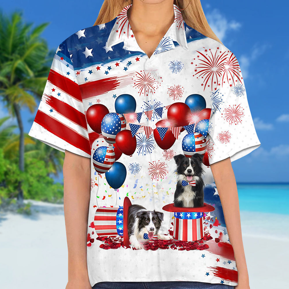 Border Collie Independence Day Hawaiian Shirt/ Dog Hawaii Beach Shirt Short Sleeve For 4Th Of July