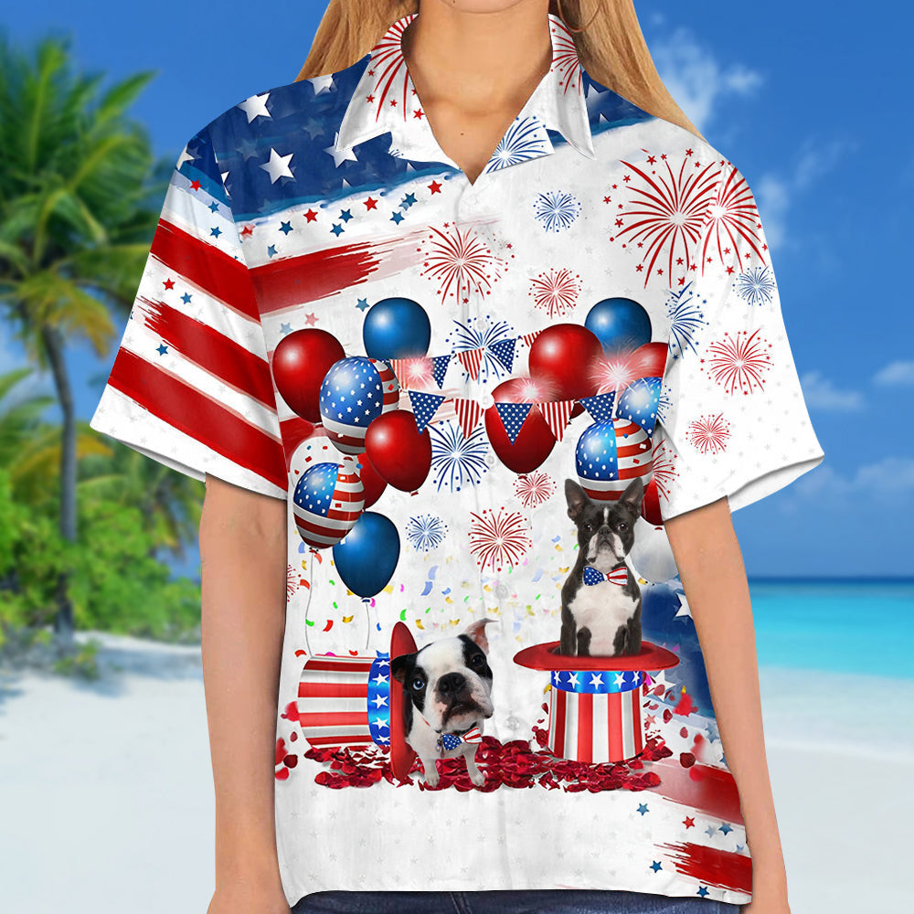 Boston Terrier Independence Day Hawaiian Shirt/ Dog Hawaii Beach Shirt Short Sleeve For 4Th Of July