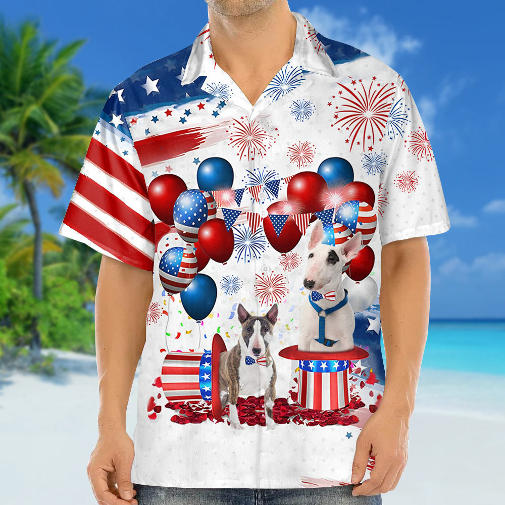 Bull Terrier Independence Day Hawaiian Shirt/ Dog Hawaii Beach Shirt Short Sleeve For 4Th Of July