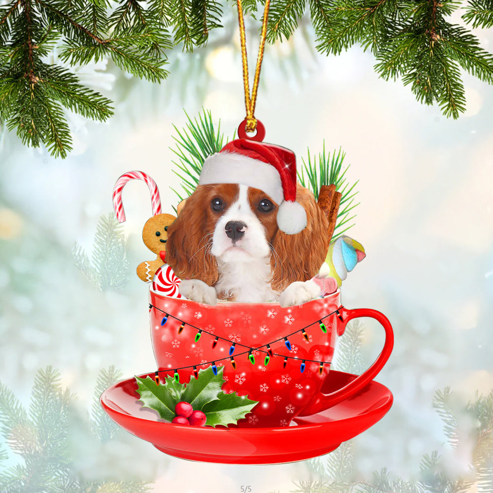 Cavalier King Charles Spaniel 2 In Cup Merry Christmas Ornament Flat Acrylic Dog Ornament