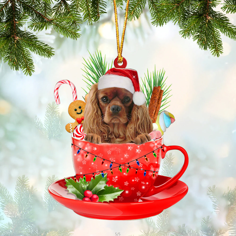 Cavalier King Charles Spaniel 3 In Cup Merry Christmas Ornament Flat Acrylic Dog Ornament