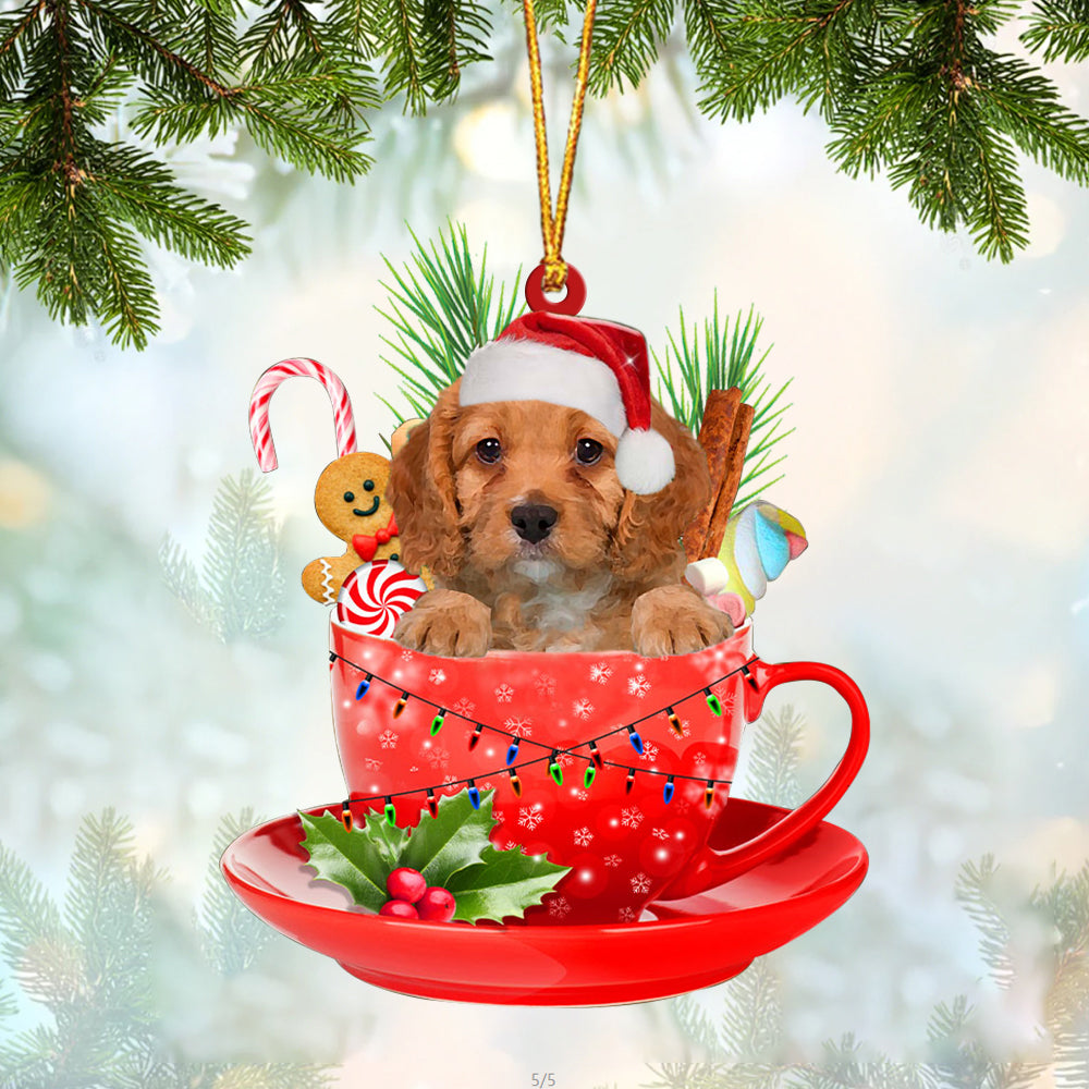 Cavapoo In Cup Merry Christmas Ornament Flat Acrylic Dog Ornament
