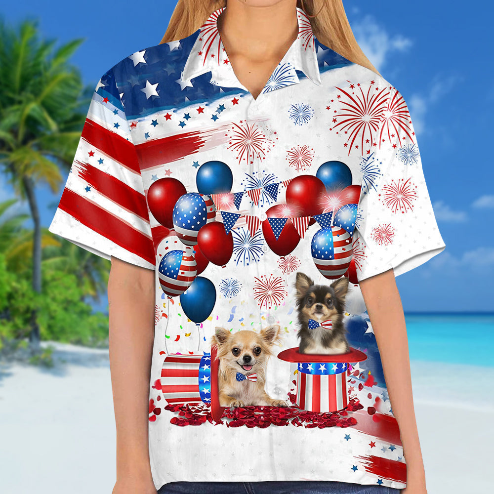 Chihuahua Independence Day Hawaiian Shirt/ Dog Hawaii Beach Shirt Short Sleeve For 4Th Of July