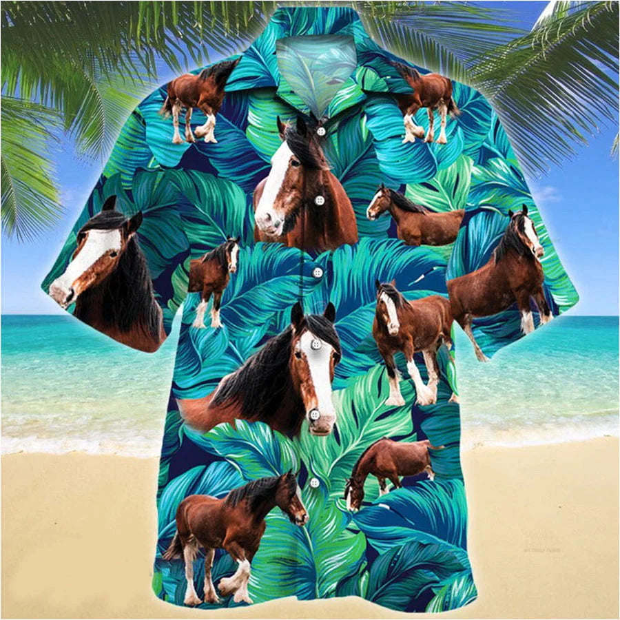 Clydesdale Horse Red Tribal Pattern Horse Lovers Hawaii shirt/ Horse 3D Hawaiian Shirt