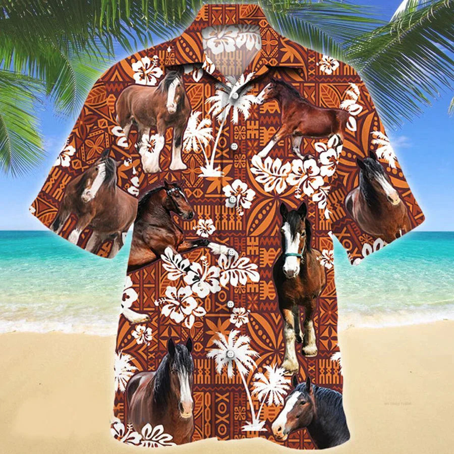 Clydesdale Horse Red Tribal Pattern Horse Lovers Hawaii shirt/ Horse 3D Hawaiian Shirt