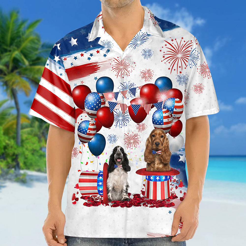 Cocker Spaniel Independence Day Hawaiian Shirt/ Dog Hawaii Beach Shirt Short Sleeve For 4Th Of July