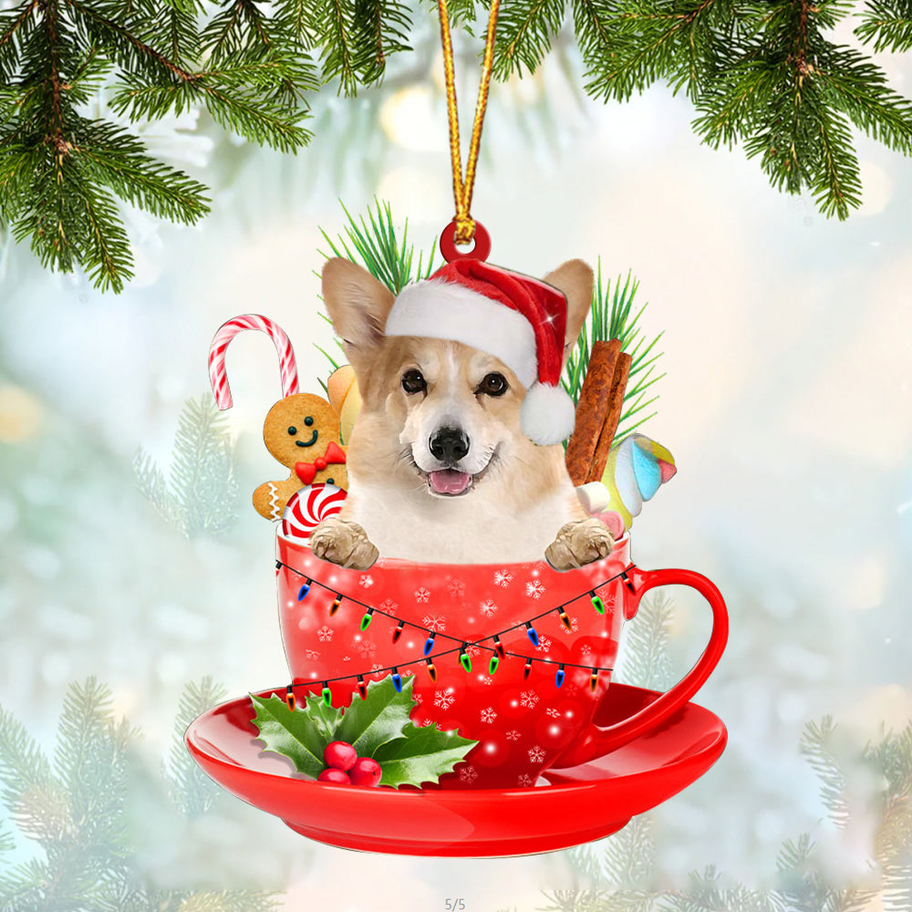 Corgi In Cup Merry Christmas Ornament Flat Acrylic Dog Ornament