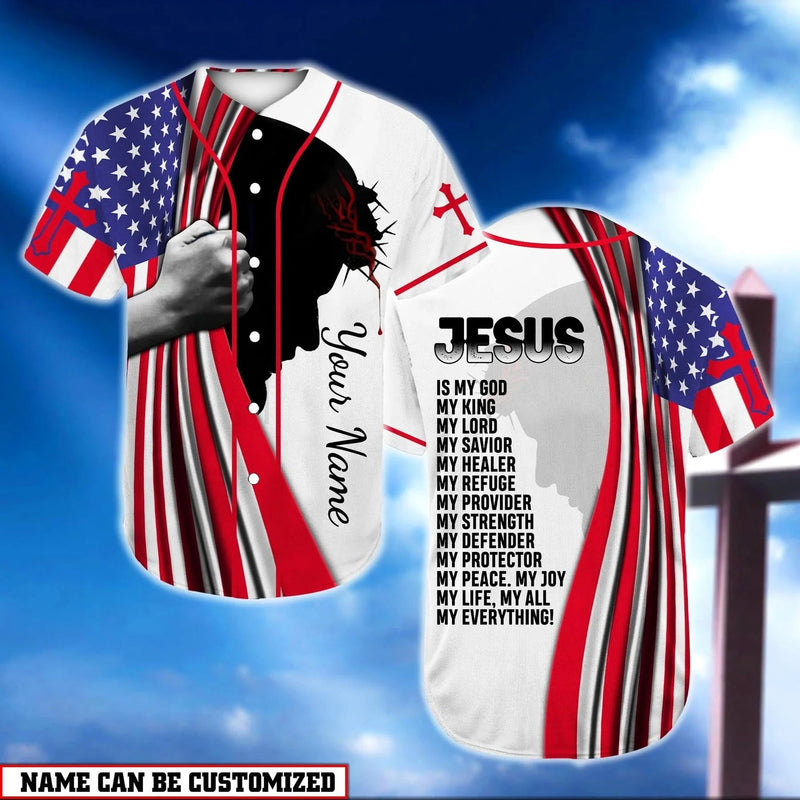 Cross/ American Flag Baseball Jersey - Jesus Is My Everything Custom Baseball Jersey Shirt