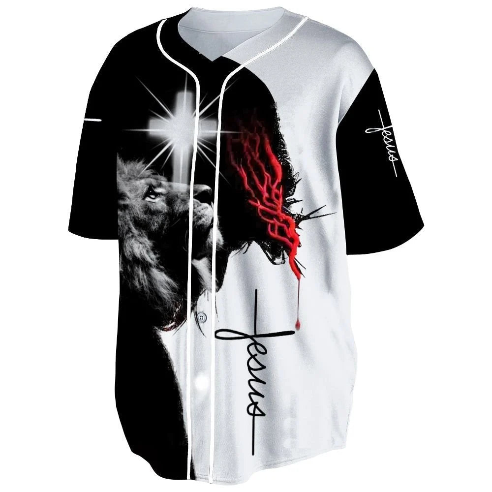 Personalized Cross/ Lion Baseball Jersey - Custom Printed 3D Baseball Jersey Shirt For Men and Women