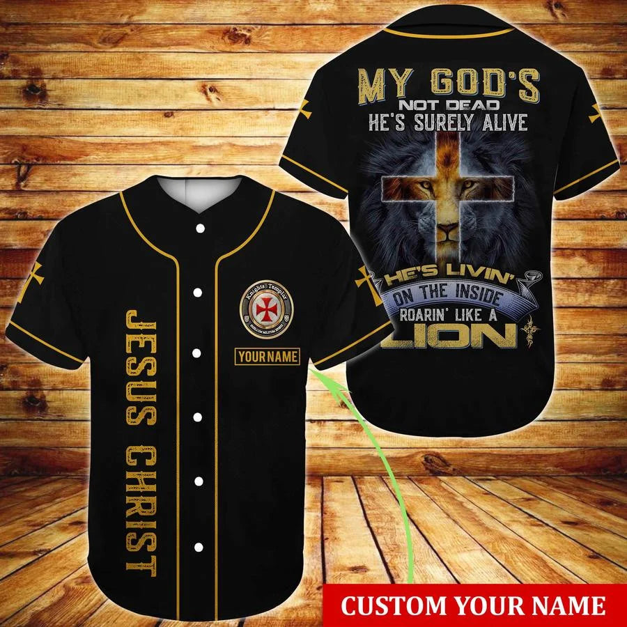 Cross/ Lion Baseball Jersey - My God''s not dead Custom Baseball Jersey Shirt For Men Women