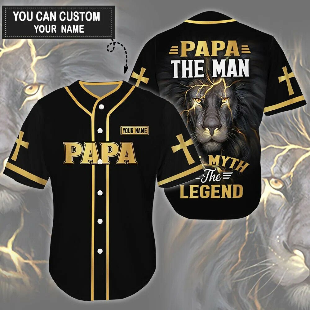 Cross/ Lion Baseball Jersey - Papa The Man The Legend Custom Baseball Jersey For Men Women