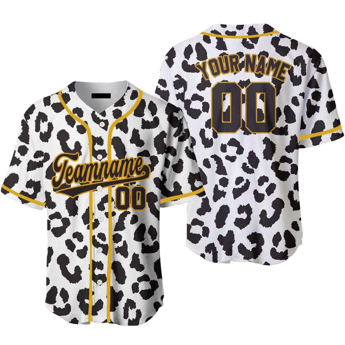 Custom Black N White Leopard Pattern Gold White Custom Baseball Jerseys For Men & Women