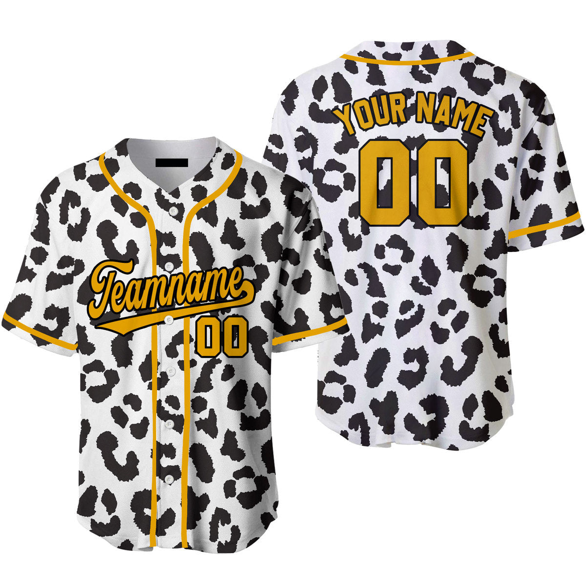 Custom Black N White Leopard Pattern Gold White Custom Baseball Jerseys For Men & Women