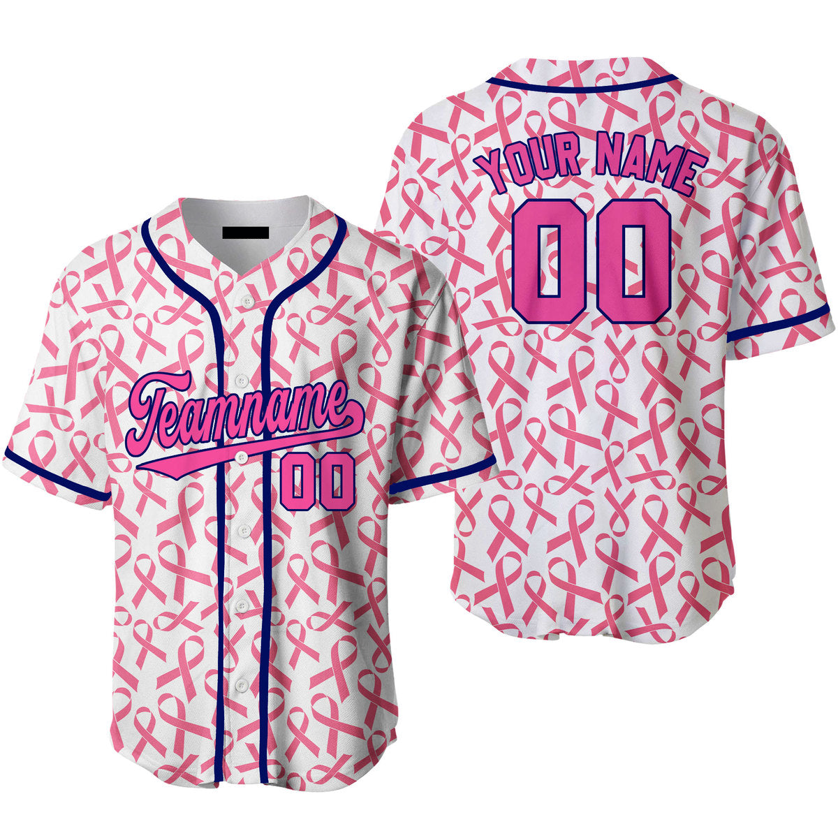 Custom Ribbon Seamless Breast Cancer Light Black Pink Baseball Jerseys For Men & Women