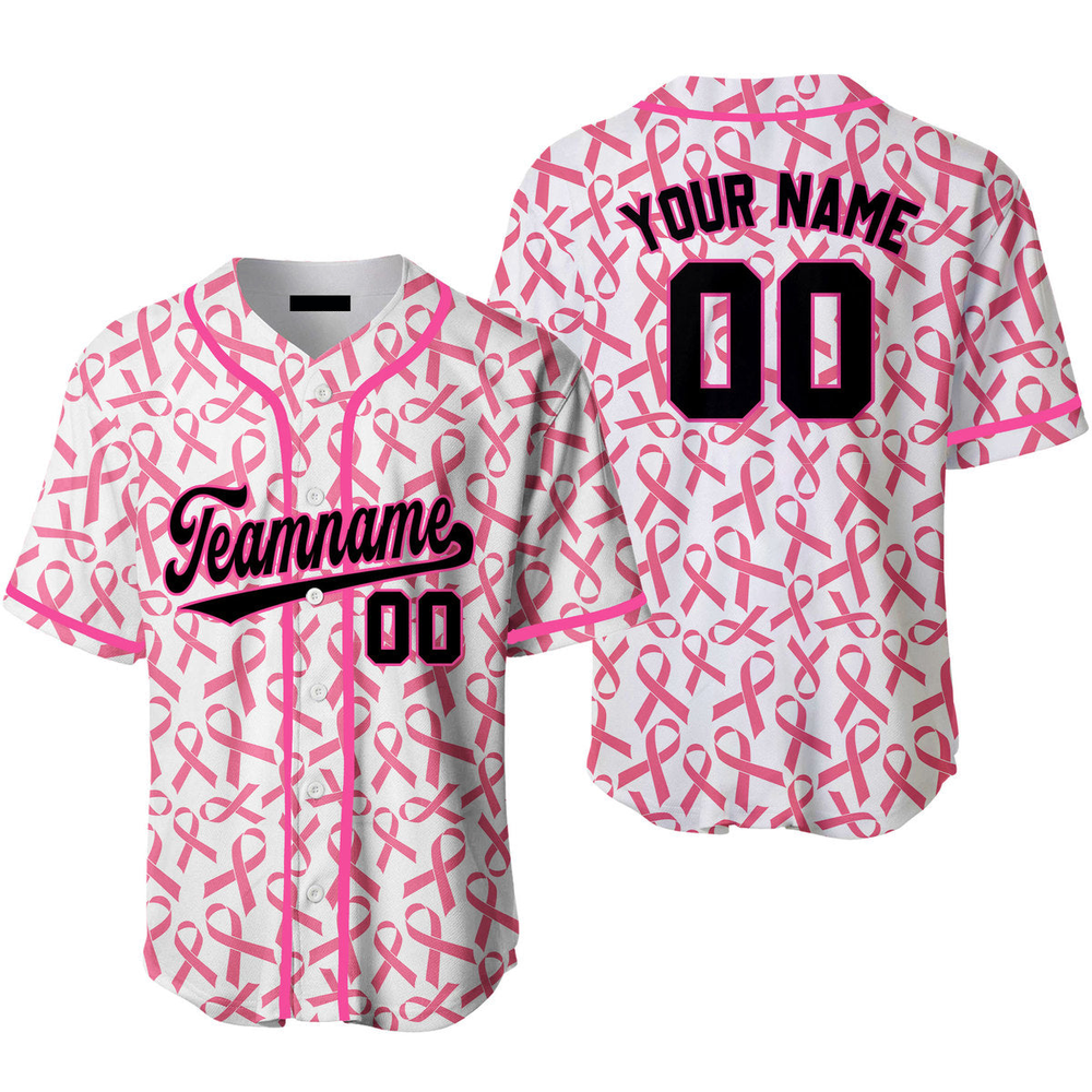 Custom Pink-White 3D Pink Ribbon Breast Cancer Awareness Month Women Health Care Support Authentic Baseball Jersey
