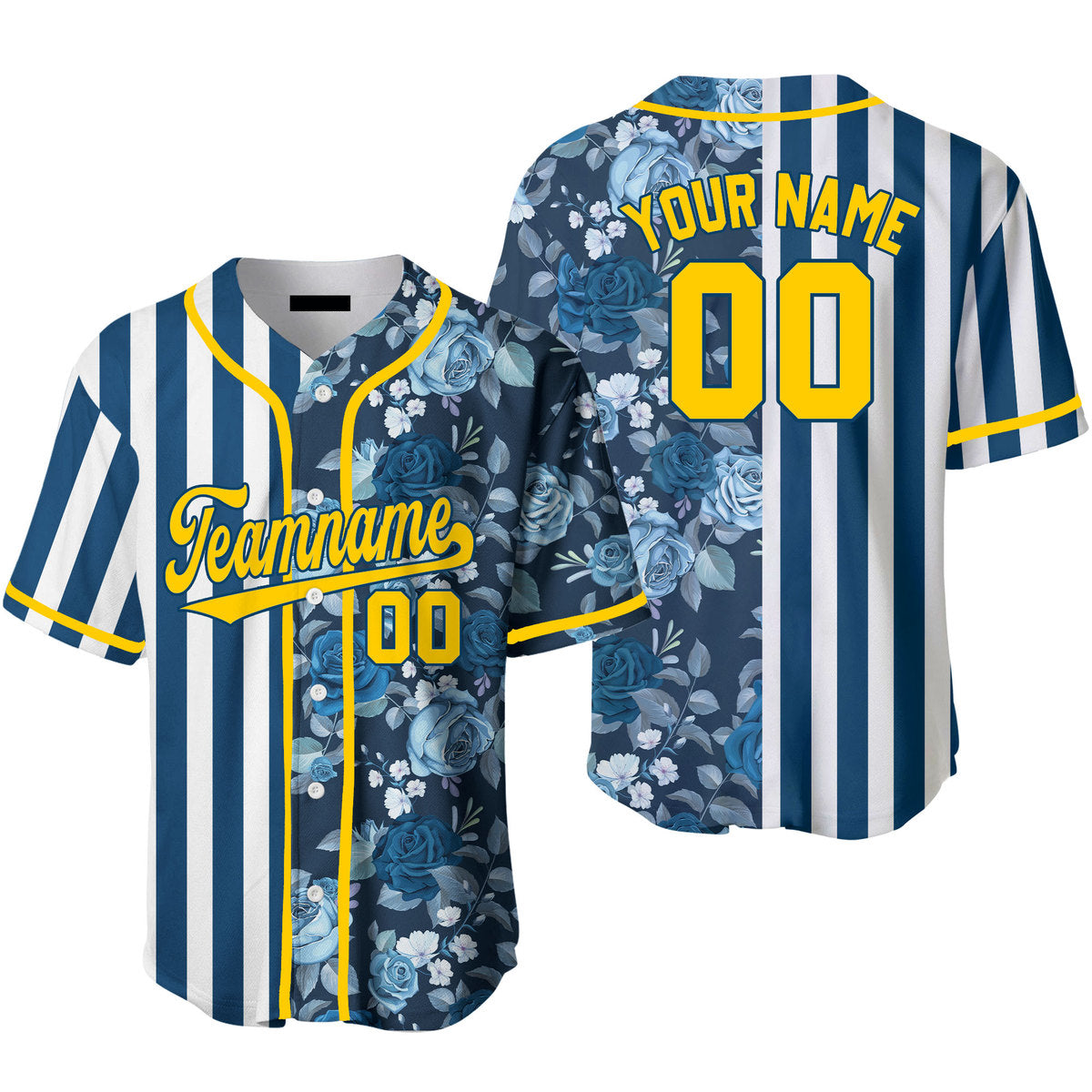 Custom Tropical Blue Navy Yellow - Blue Split Fashion Baseball Jerseys For Men & Women