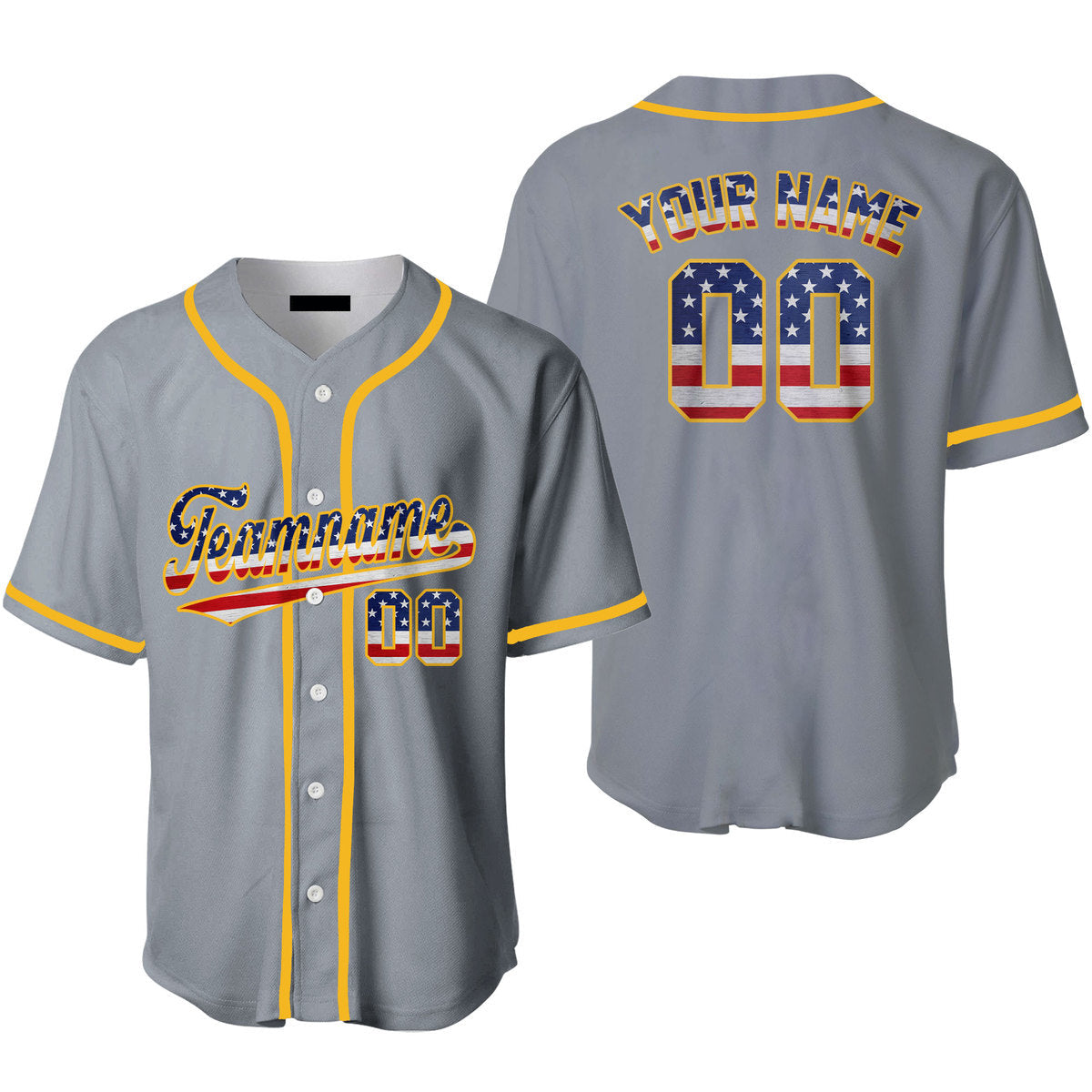 Custom Vintage American Flag Gray Custom Baseball Jerseys For Men & Women/ Flag Baseball Shirt