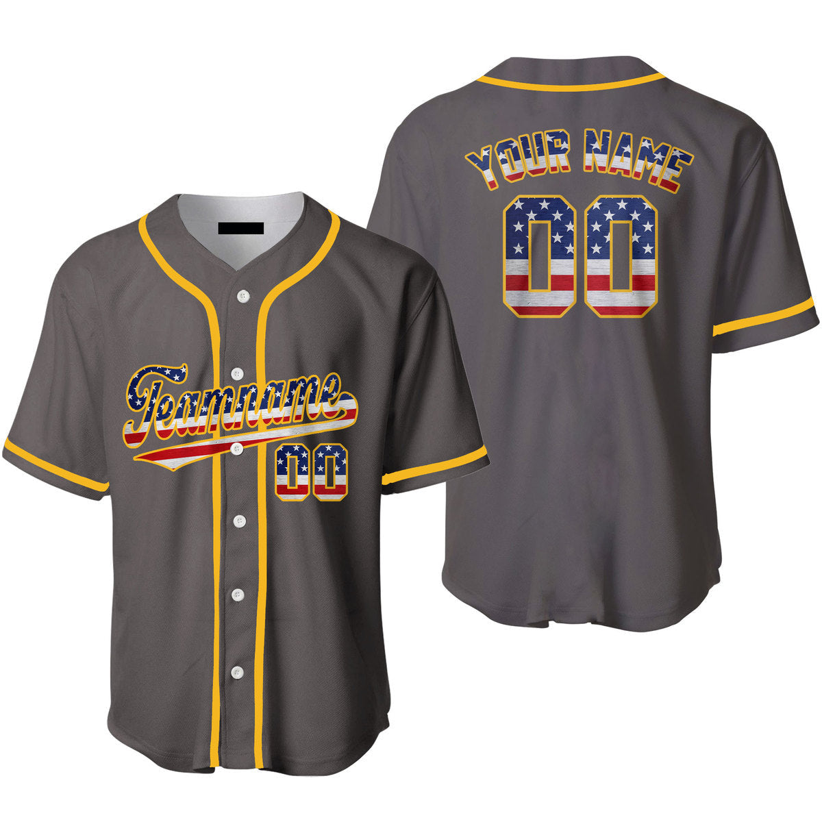 Custom Vintage American Flag Gray Custom Baseball Jerseys For Men & Women/ Flag Baseball Shirt