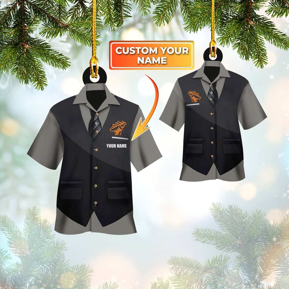 Custom Vest Uniform Bartender and Barista Ornament/ Gift for Bartender Uniform Christmas Ornament