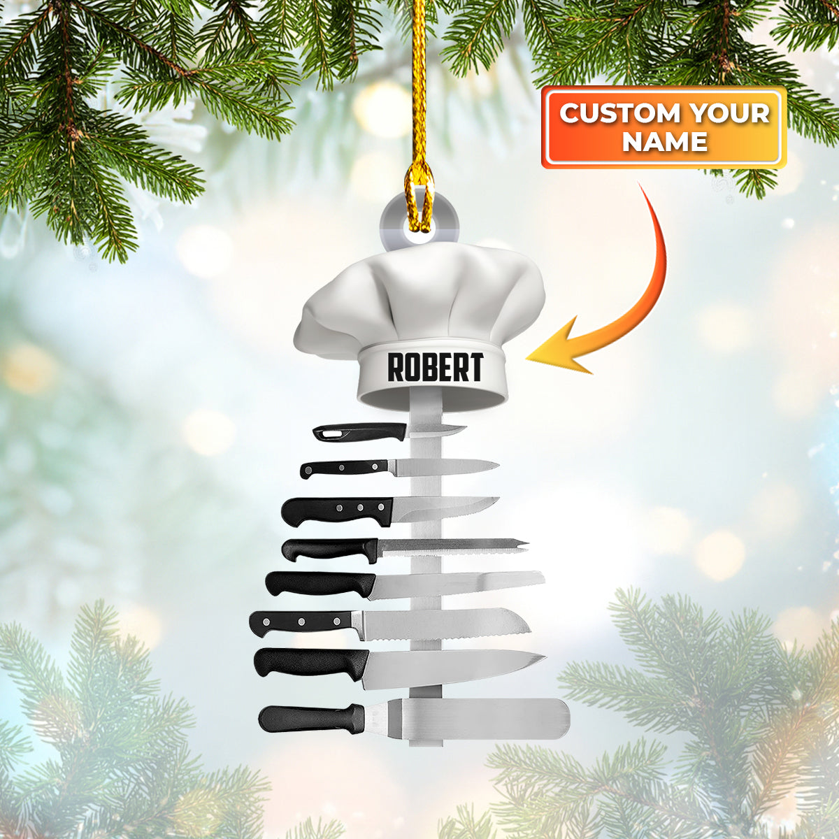 Personalized Chef Hat Knife Shaped Christmas Ornament/ Idea Gift for Master Chef