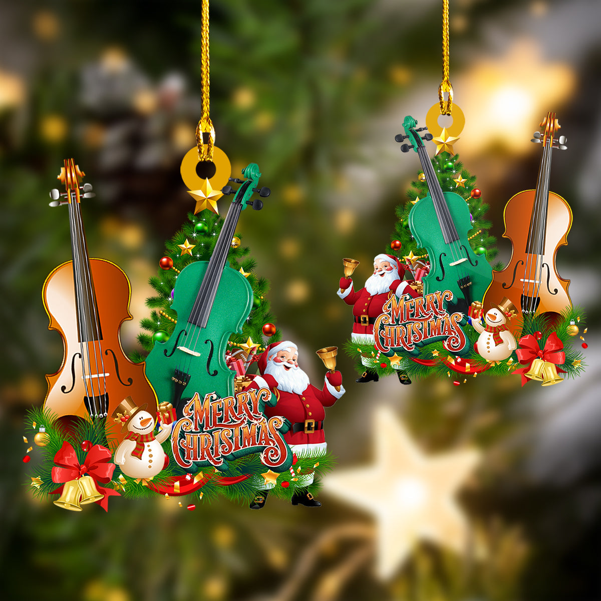 Custom Name Shaped Merry Christmas Santa with Violin Ornament/ Best Gift for Violin Lovers