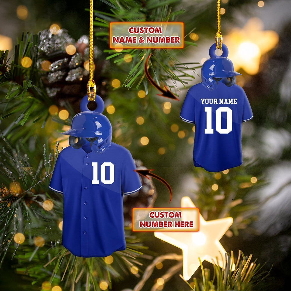 Custom Name Blue Baseball Uniform Shaped Christmas Ornament/ Perfect Gift for Baseball Player