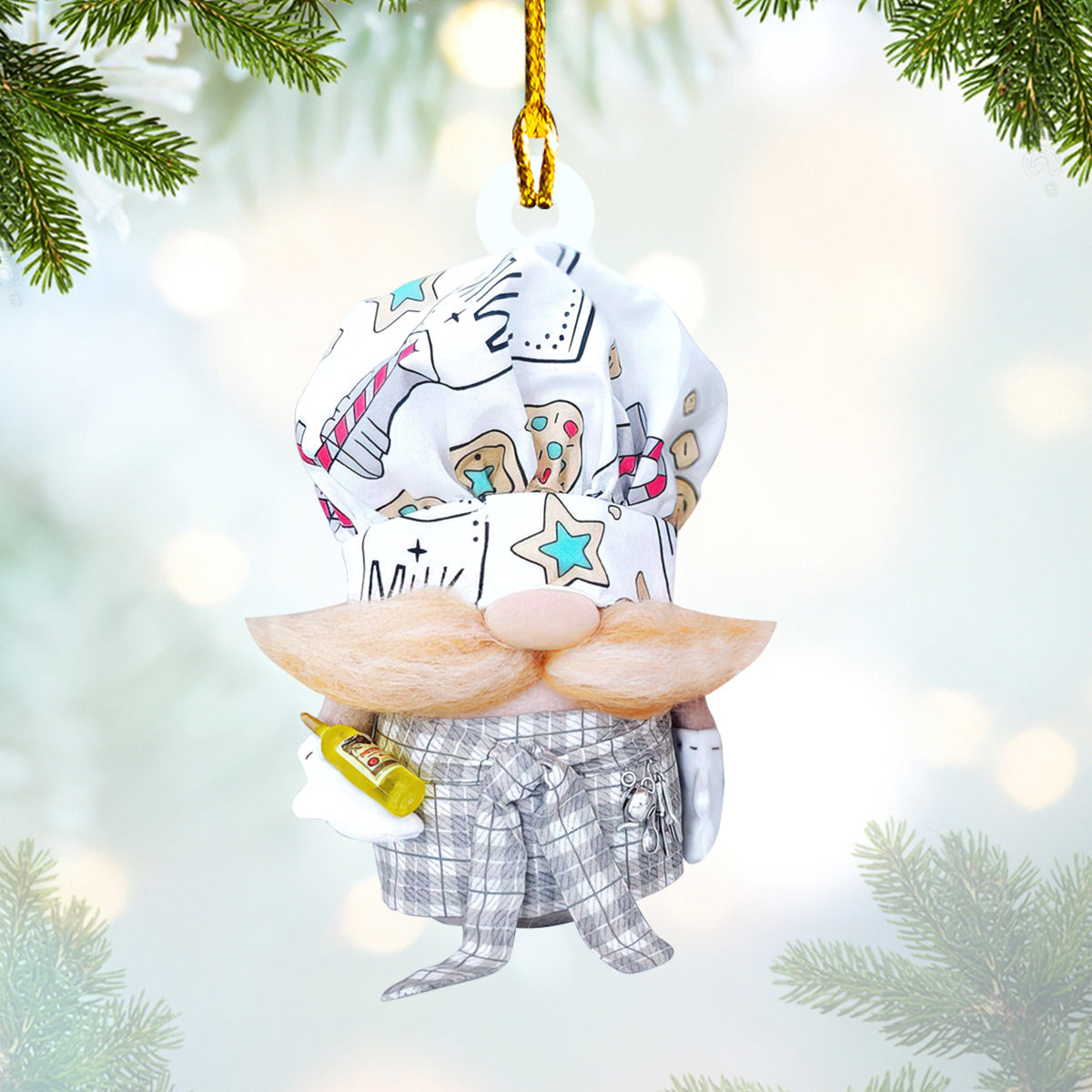 Custom Shaped Gnome Chef Acrylic Shaped Christmas Ornament/ Custom Name Chef Ornament