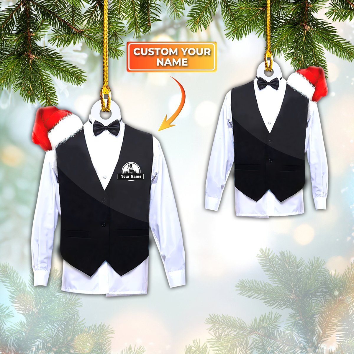 Custom Vest Uniform Bartender and Barista Ornament/ Gift for Bartender Uniform Christmas Ornament