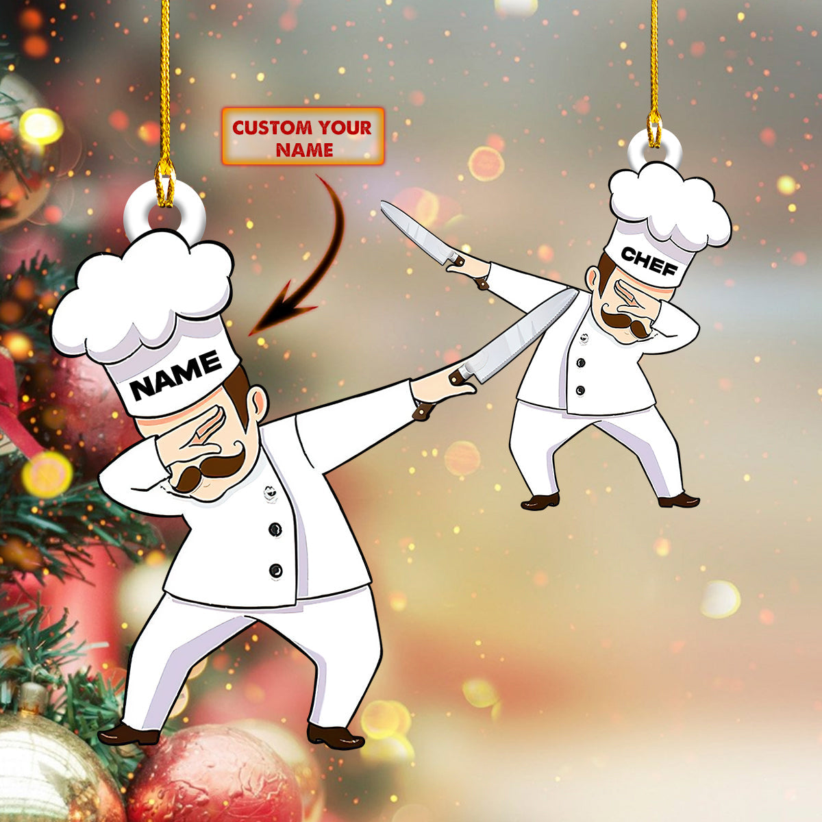 Personalized Chef Dabbing Christmas Flat Ornament/ Chef Gift/ Chef Ornament
