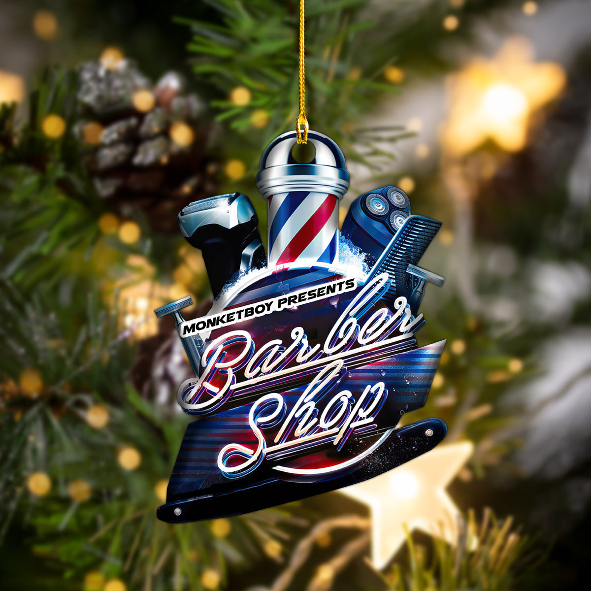 Personalized Retro Barber - Christmas Decorations Custom Shaped Ornament - Barber Christmas Gift 2023