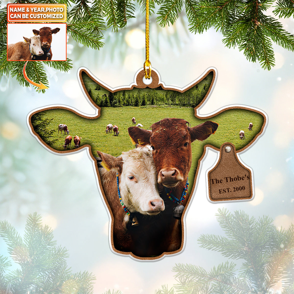 Cow Ornament / Personalized Christmas Ornament/ Custom Gift For Farmer