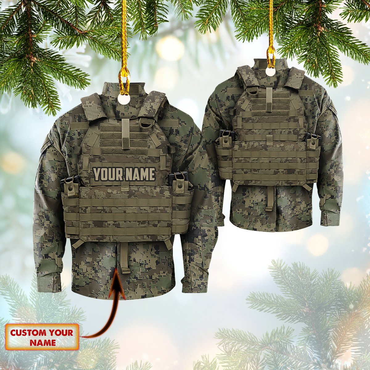 Personalized Army Full Vest Uniform Acrylic Shaped Ornament/ Perfect Gift for Army Veteran