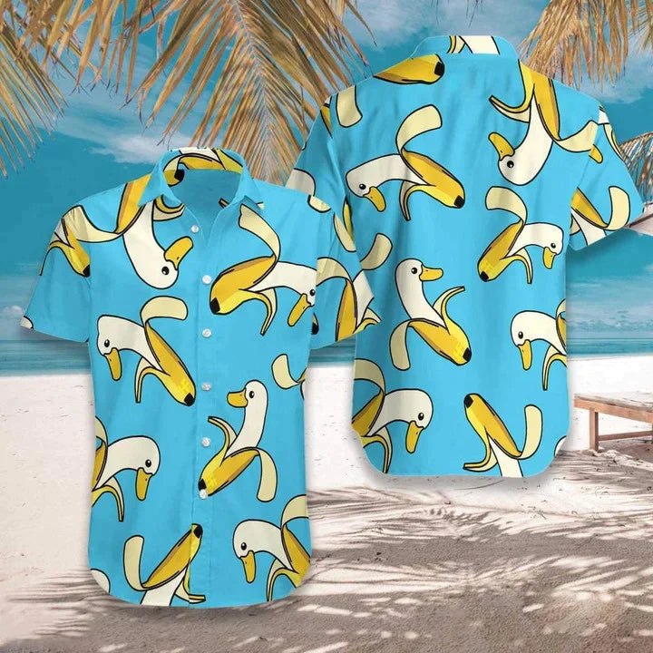3D All Over Print Cute Banana Duck Background Design Hawaiian Shirt