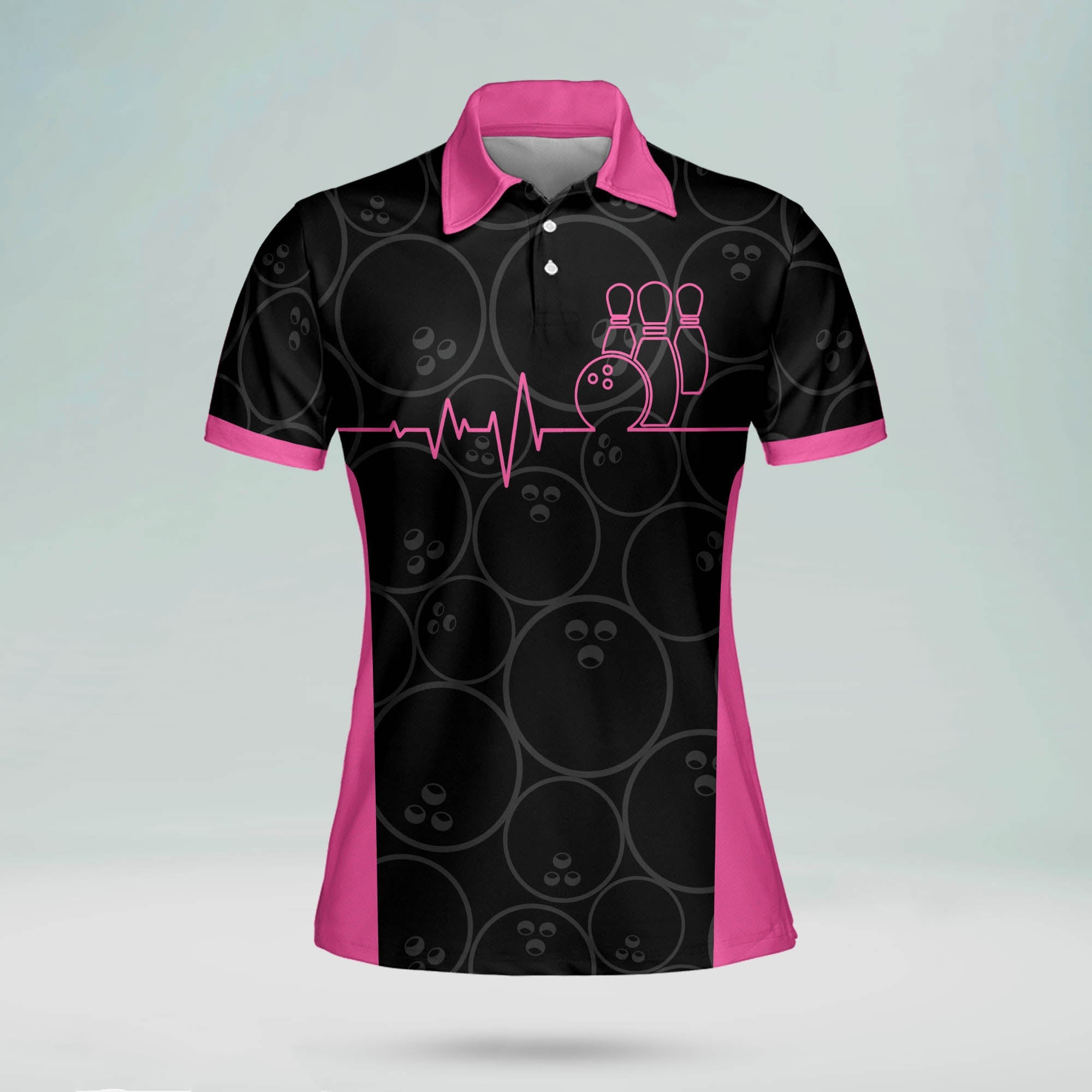 Funny Heartbeat Pulse Line Pink Bowling Shirts for Women/ Gift for Team Bowling