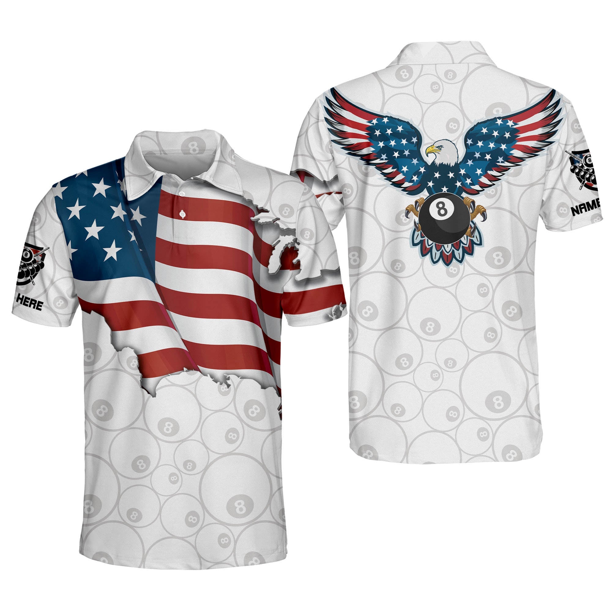 Custom Men''s Billiard Dry Fit Short Sleeve Shirts/ Eagle Shirt/ Flag Billiard Polo Shirt
