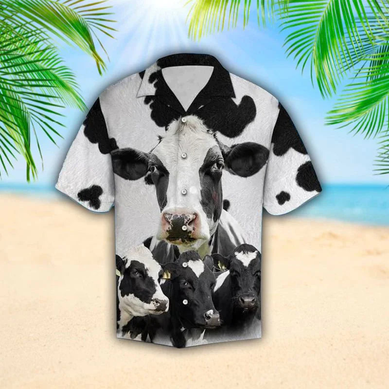 Dairy Cow Texture Hawaiian Shirt Cows Lover Gift For Farmer Summer Beach Clothing 3D Hawaiian