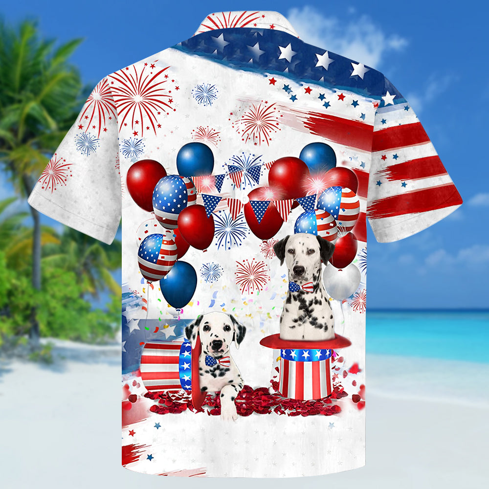 Dalmatian Independence Day Hawaiian Shirt/ Dog Hawaii Beach Shirt Short Sleeve For 4Th Of July