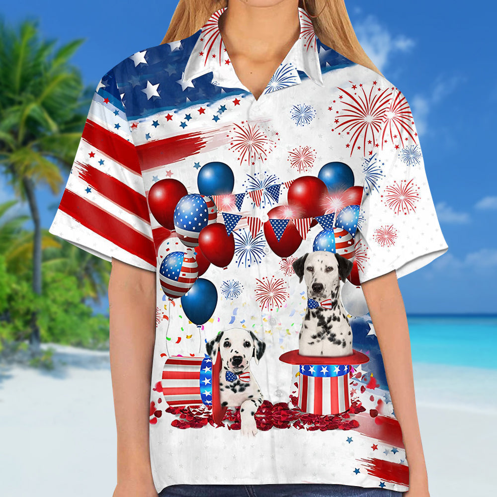 Dalmatian Independence Day Hawaiian Shirt/ Dog Hawaii Beach Shirt Short Sleeve For 4Th Of July