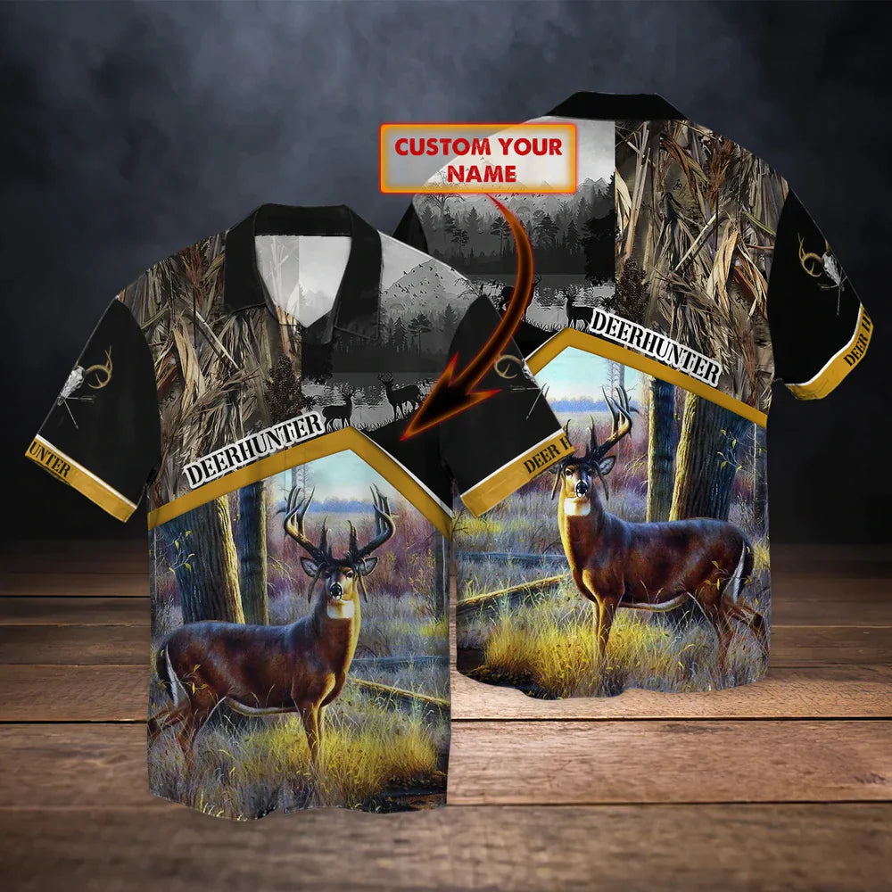 Deer hunting - Personalized Name 3D Hawaiian/ Deer Hawaiian Shirt For Men